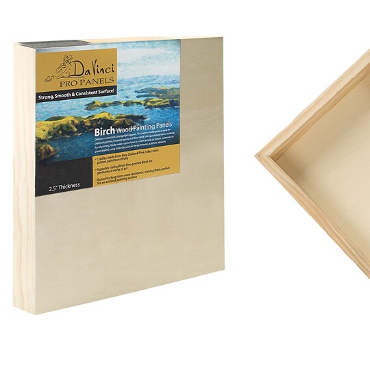 Jerry's Artarama; Da Vinci Pro Birch Wood Panel 2-1/2" Deep – 24x24" 2-Pack - Fine Textured, Warp Resistant, Lightweight & Rigid – Perfect for Mounting Sanded Pastel or Watercolor Paper, Linen or Canvas; Category:Wood & Hardboard Panels; Image:1